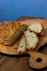 Fresh homemade crisp bread. French bread. Bread at leaven. Unleavened bread. Bread on a wooden desk. Bakery
