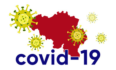 Illustration vector graphic of Coronavirus outbreak warning against a Belgium map background. Corona virus outbreak with Belgium map. Pandemic and corona virus outbreaks. vector EPS10.