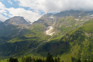 Great view of the alpine green mountains.