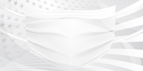 American flag with a medical disposable mask for protection of coronavirus in gray colors