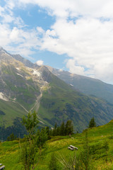 Great view of the alpine green mountains.