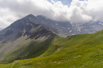 Fototapeta premium Great view of the alpine green mountains.