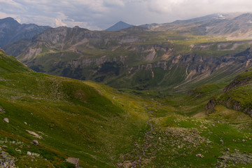 Great view of the alpine green mountains.