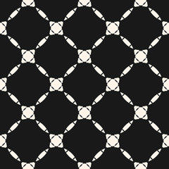 Naklejka premium Abstract geometric grid pattern. Vector monochrome seamless texture with diagonal lattice, rounded shapes, repeat tiles. Black and white graphic background. Dark elegant design for decoration, fabric