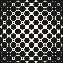 Vector halftone pattern. Geometric seamless texture with morphing shapes, circles, squares, dots. Radial gradient transition effect. Abstract black and white background. Repeat design for decor, web