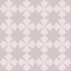 Subtle vector ornamental seamless pattern. Minimalist geometric texture with floral shapes, crosses, repeat tiles. Abstract background in soft pink and pale purple colors. Elegant decorative design