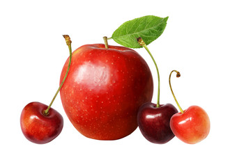 Red apple and sweet cherries