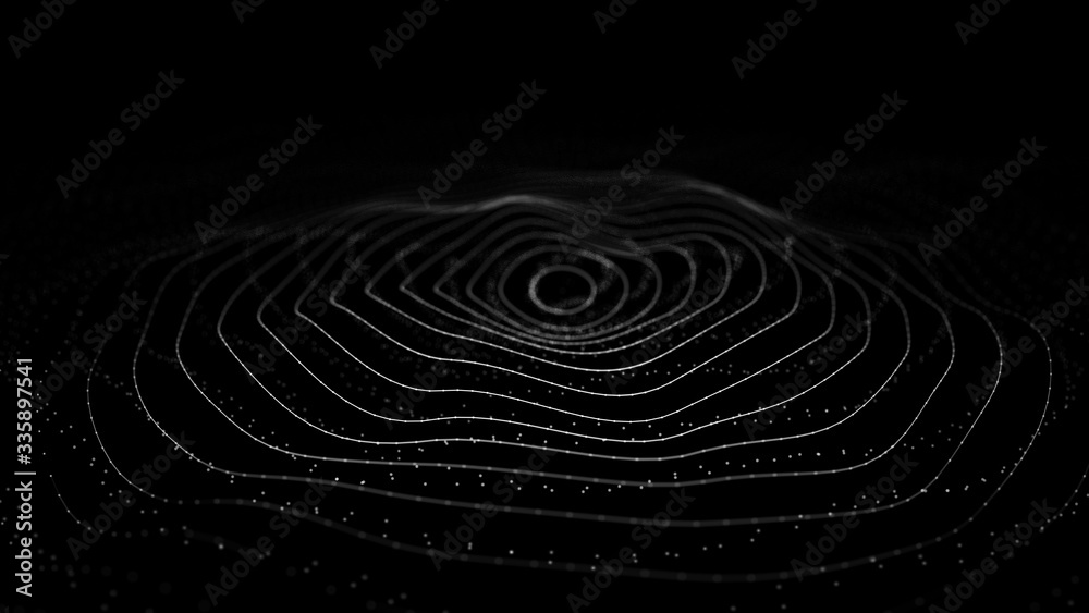 Poster wave 3d. wave of particles. 3d glowing abstract digital particles background. data technology illust