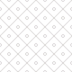 Square grid seamless pattern. Subtle vector geometric white and gray texture with crossing lines, small squares, net, lattice, grill. Elegant abstract monochrome background. Simple repeatable design