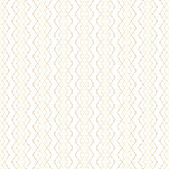 Vector golden lines pattern. Subtle geometric seamless texture with grid, diamonds, rhombuses, braid, thin linear shapes. Abstract white and gold graphic ornament. Art deco style. Repeat background