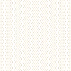 Wall murals Rhombuses Vector golden lines pattern. Subtle geometric seamless texture with grid, diamonds, rhombuses, braid, thin linear shapes. Abstract white and gold graphic ornament. Art deco style. Repeat background