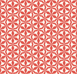 Vector abstract geometric seamless pattern. Red and white texture with triangles, hexagons, floral silhouettes, grid, net, mesh. Simple minimalist background. Repeat design for decor, textile, cloth