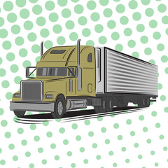 Vintage american truck vector illustration. Retro freighter truck. Cargo delivery machine.