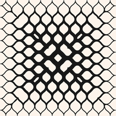 Naklejka premium Vector geometric halftone seamless pattern with mesh, grid, net, fading shapes. Black and white abstract background with gradient transition effect in square form. Monochrome texture. Repeat design