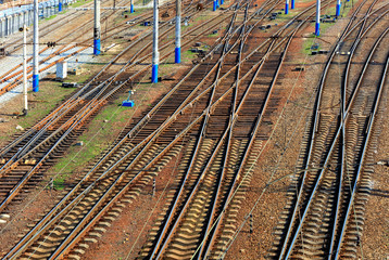 A powerful network of multi-channel railway tracks with a turn for the passage of electric trains.