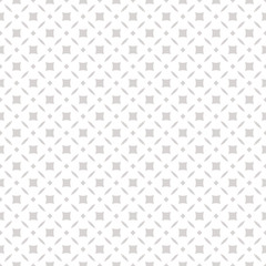 Subtle abstract floral seamless pattern. Vector gray and white background. Simple geometric leaf ornament. Luxury silver graphic texture with diamond shapes, squares, grid. Minimalist repeat design