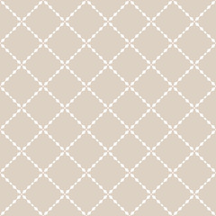 Subtle abstract geometric grid seamless pattern. Elegant vector background in beige and white color. Simple minimal ornament with rhombuses, mesh, net, lattice. Elegant minimalist repeat geo texture