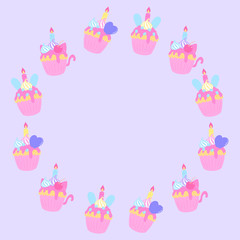 パステルカップケーキのフレーム　正方形　紫