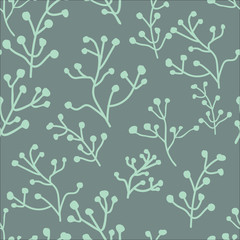 Vector seamless floral pattern on the grey background with blue spring linear flower. Modern minimalistic texture. For textile design, wallpaper, covers, posters, web banners. Handraw doodle style.