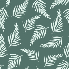 Naklejka premium Vector seamless floral pattern with white tropical leaves on the grey background. Cartoon, flat style. For textile design, cover, wallpaper, package design. Modern minimalistic texture.