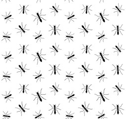 Vector seamless pattern of black sketch ant silhouette isolated on white background