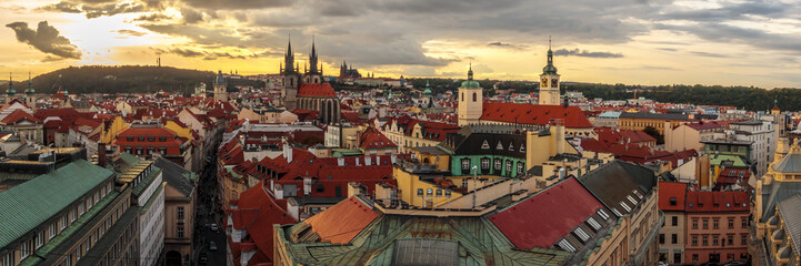 Obraz premium Panoramic View from the Powder Town, Old Square, Prague, across the rooftops to the Our Lady of Tyn Church in the distance.