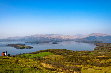 View from Conic hill in Scotland. Beautiful mountains with lake.