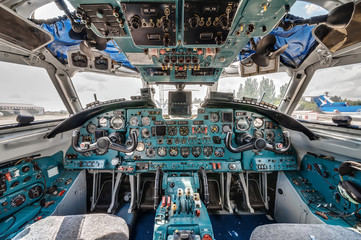 Parts of the cargo plane AN-26. Cockpit interior