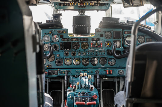 Parts of the cargo plane AN-26. Cockpit interior