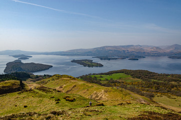 Fototapeta premium View from Conic hill in Scotland. Beautiful mountains with lake.
