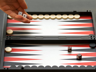 Fototapeta premium Backgammon board with checkers and dice