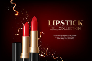 Design lipstick advertising mockup for catalog and magazine. Product design, lipstick mockup - obrazy, fototapety, plakaty