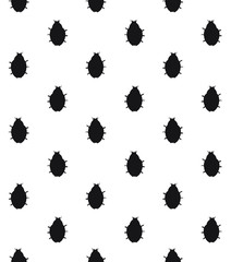 Vector seamless pattern of black ladybug silhouette isolated on white background