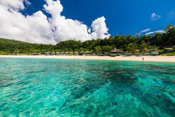 Lalomanu beach with open huts called fales, south side of Upolu Island, Samoa © Martin Valigursky