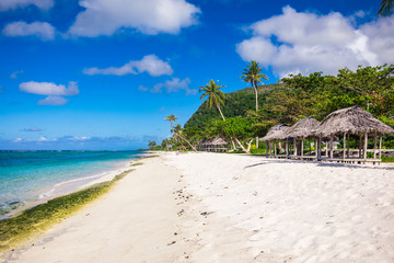 Lalomanu beach with open huts called fales, south side of Upolu Island, Samoa © Martin Valigursky