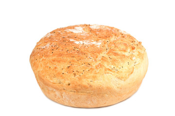Homemade fresh natural baked around bread with flour