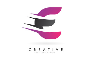 E Letter Logo with Pink and Grey Colorblock Design and Creative Cut.