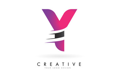 Y Letter Logo with Pink and Grey Colorblock Design and Creative Cut.