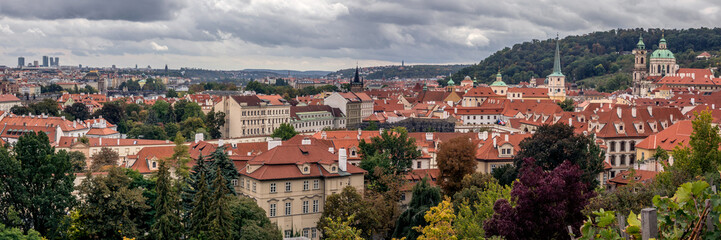 Fototapeta na wymiar Panoramic view across the rooftops in Prague