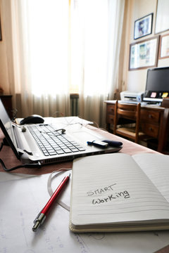image of work station at home during the period of the virus crown, that is, smart working