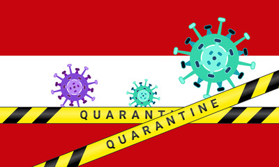 Illustration vector graphic of yellow quarantine tape isolated and covid-19 corona virus on Austria flag background. warning sign of quarantine. Good for template background, banner, etc.
