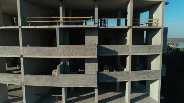 Aerial view abandoned concrete building construction