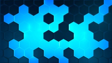 Abstract technology background with dark hexagons and blue luminous surface