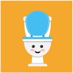 Cute toilet bowl smiling on orange background