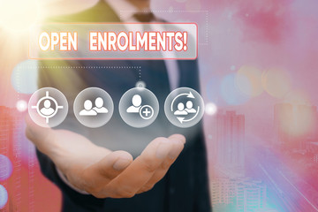 Word writing text Open Enrolments. Business photo showcasing when employees may make changes to...