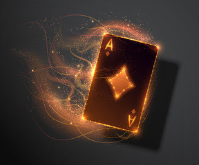 Ace card with fire effect, poker casino background. Vector illustration.