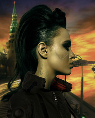 cyberpunk girl, made for a retro cover