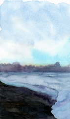 Sea Morning Sky Watercolor Illustration Background