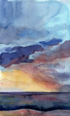 Sea Sunset Sky Watercolor Illustration Background