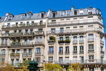 Fototapeta premium Paris, typical facade and windows, beautiful building in Montmartre